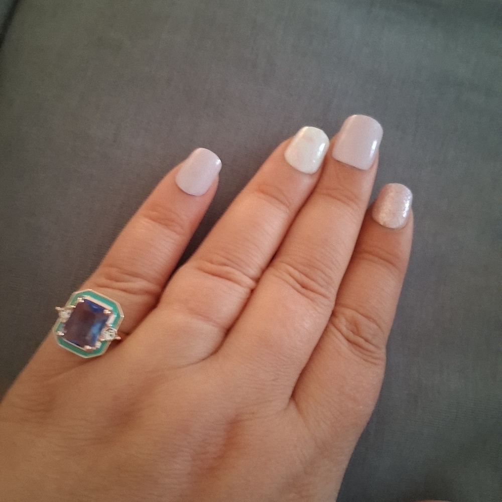 Elegant Blue and Gold Statement Ring - Picture 2 of 2